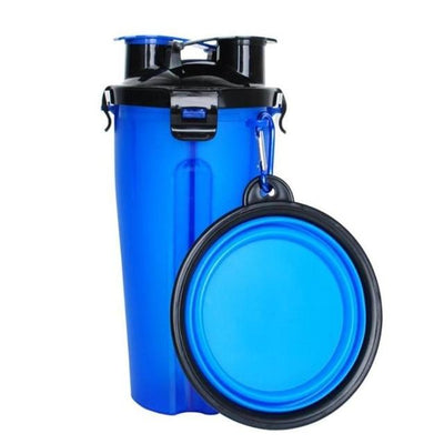 2-IN-1 PET WATER & FOOD TRAVEL BOTTLE WITH 2 FOLDABLE BOWLS